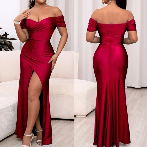 Luxe off shoulder slit thigh party formal dress - Picture 3 of 13